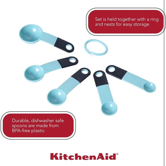 KitchenAid Classic Measuring Spoons, Set of 5, Aqua Sky - Picture 6 of 9